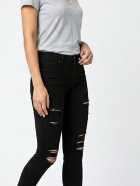 Frame Denim Black Jeanne Distressed High-Rise Skinny Frey Jeans